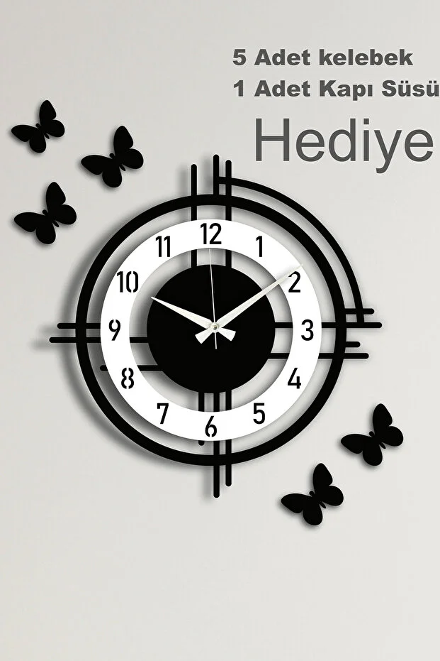 Işıklı Ahşap Duvar Saati 48 cm Dekoratif modern tasarım